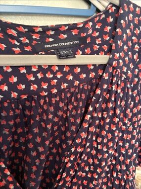 French Connection Navy Dress with Red and Cream Floral Print